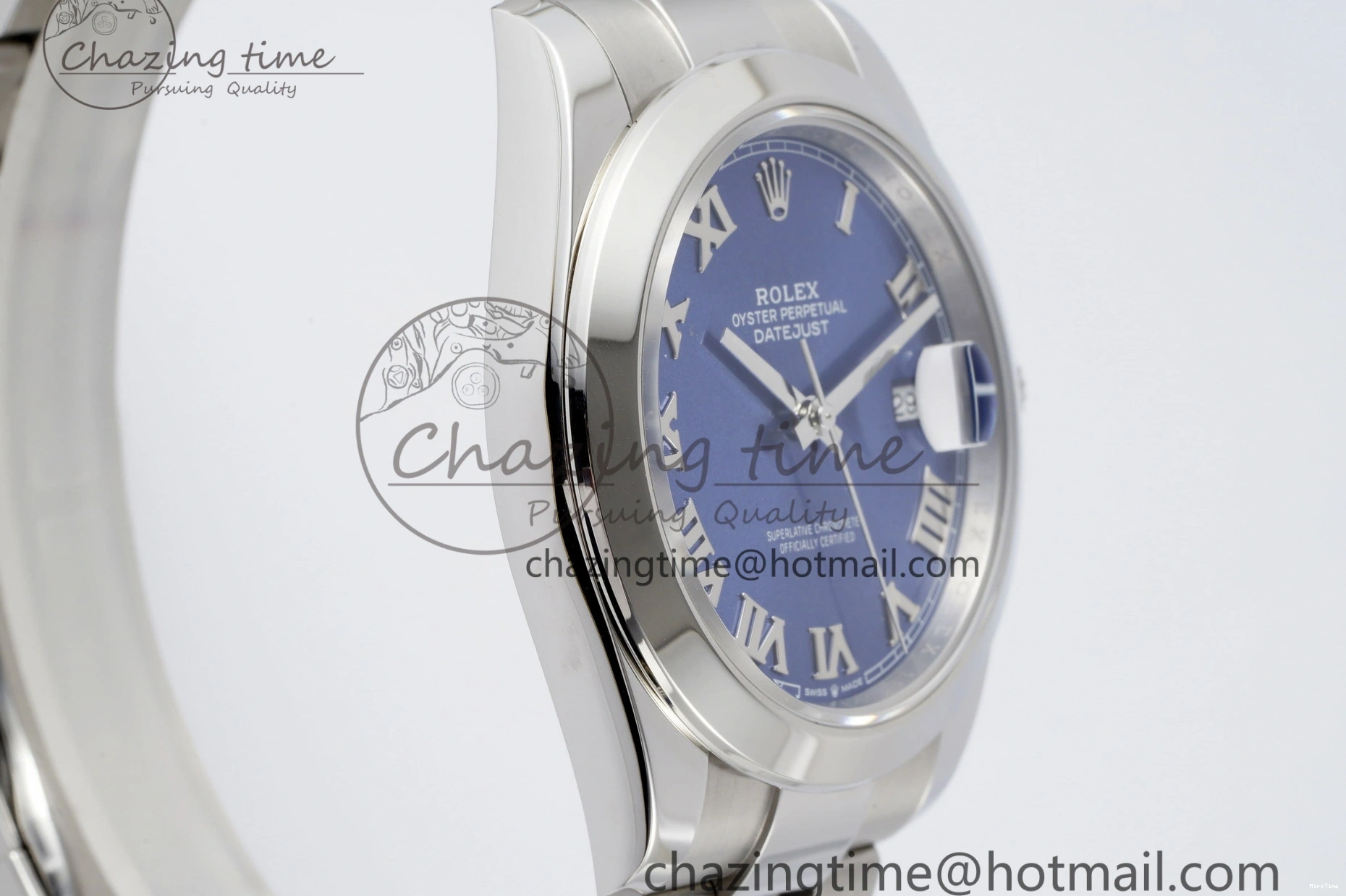 MiroTime 0423 Modern DateJust 41 SS Polished Bezel KING 1:1 Best Edition 904L Steel Blue Roman Dial on Oyster Bracelet VR 2212